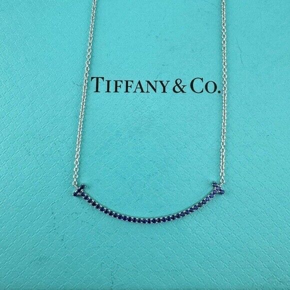 Tiffany & Co. Blue Sapphire Smile Necklace Small 18k White Gold 16"
