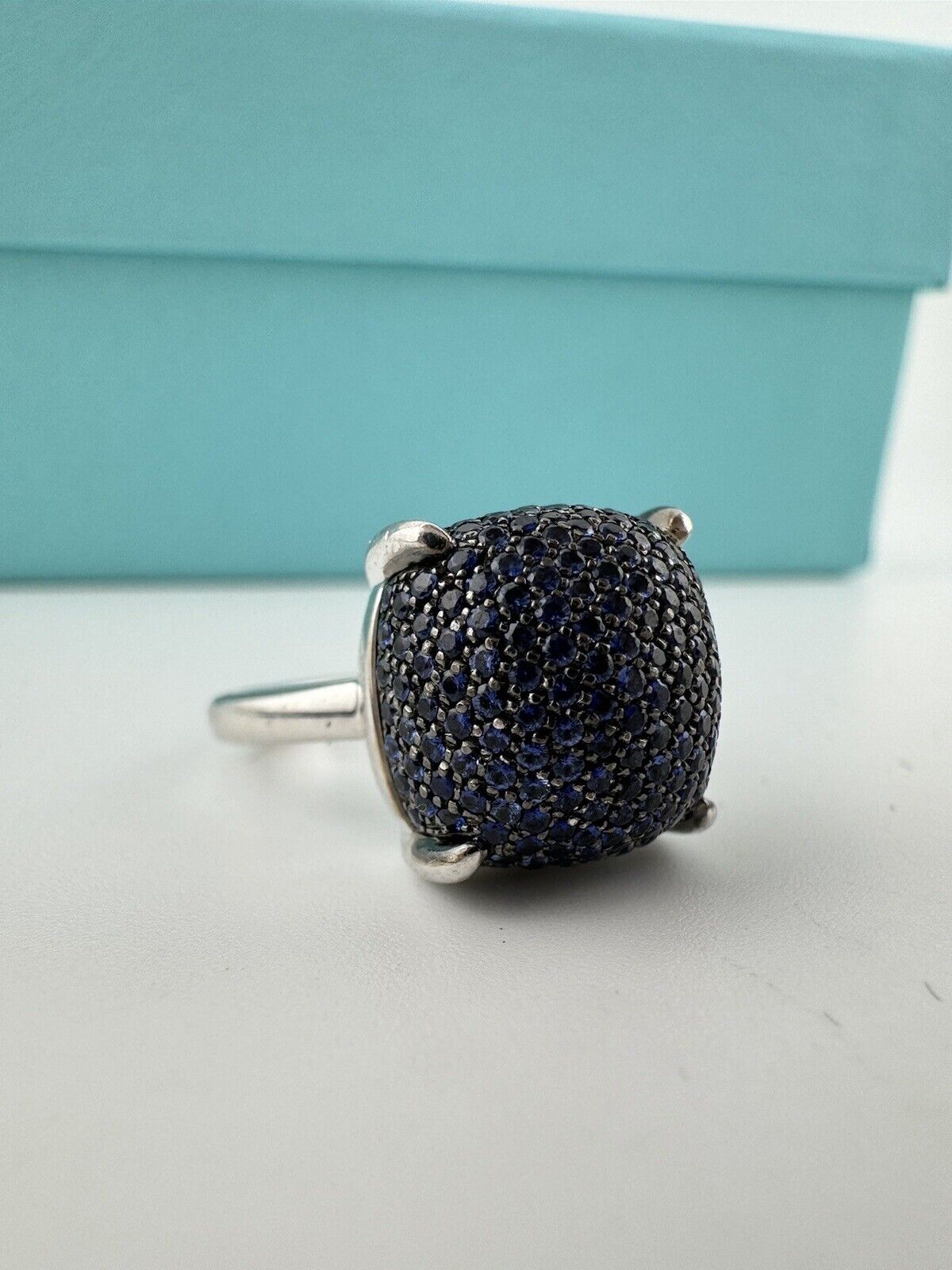 RARE Tiffany & Co. Blue Sapphire Sugar Stack Ring 18k White Gold