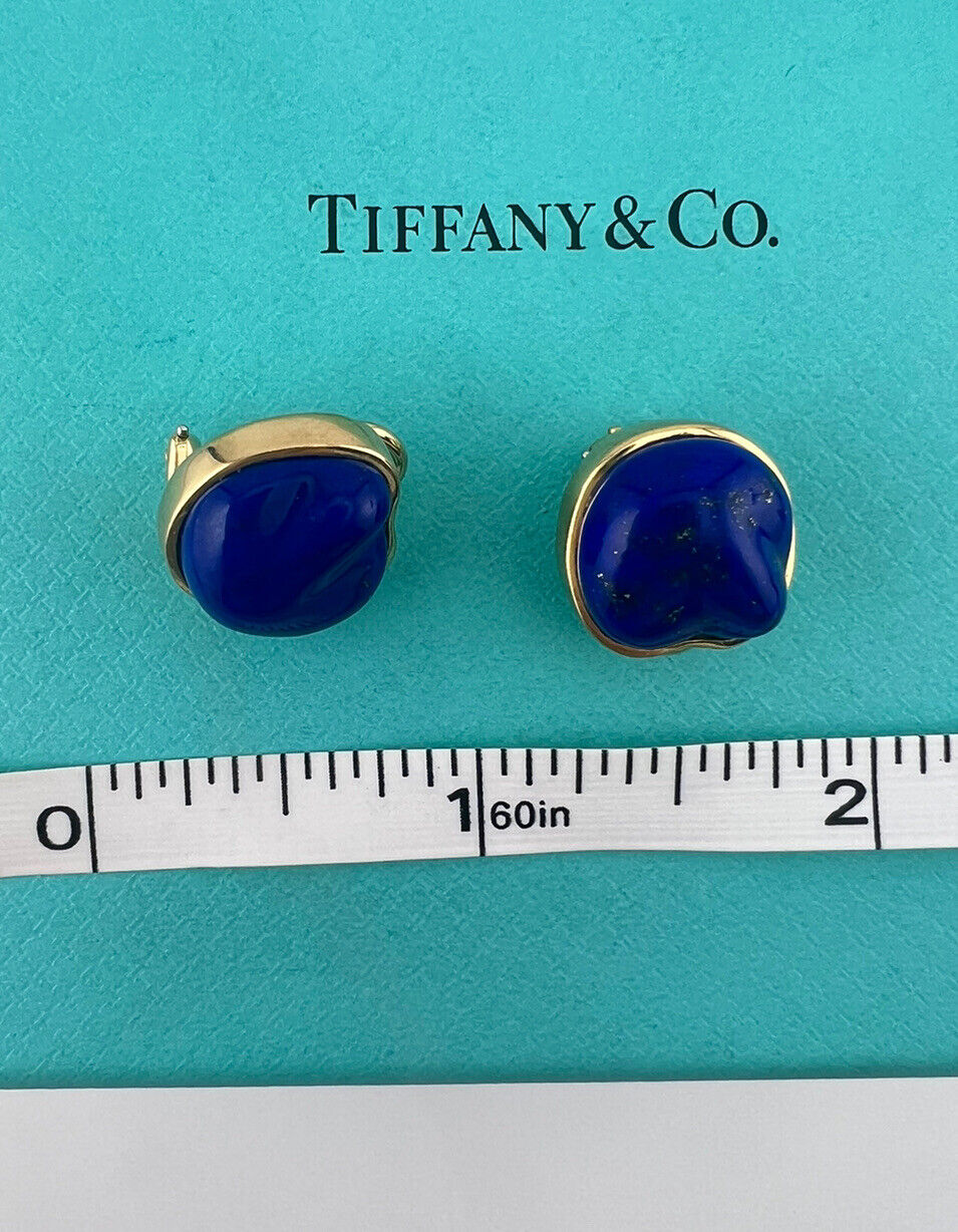 Vtg. Tiffany & Co Elsa Peretti 18k Gold Lapis Lazuli Nugget Clip Earrings 14g