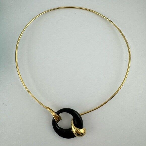 Vintage Tiffany & Co. Elsa Peretti 18k Wire Collar Hook with Carved Black Jade