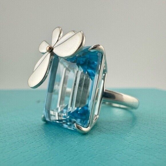 Return to Tiffany & Co. Blue Topaz Love Bug Sparkler Ring Size 8