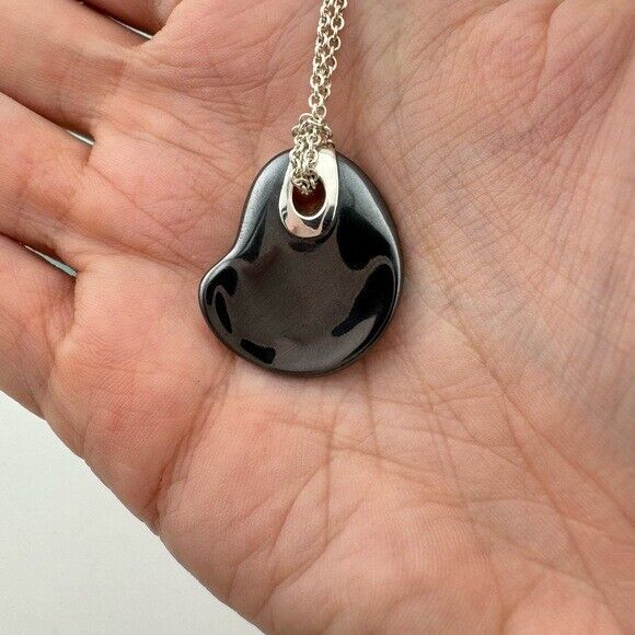 RARE Tiffany & Co. Hematite Touchstone Freeform Pendant Necklace Sterling Silver