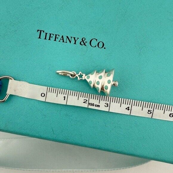 RARE Tiffany & Co. Blue Enamel Holiday Christmas Tree Charm in Sterling Silver
