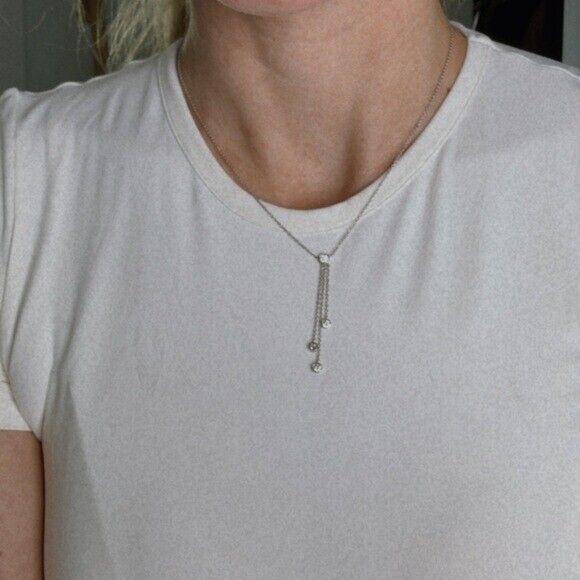 RARE Tiffany & Co. Platinum Triple Diamond Drop Lavalier Necklace 16"