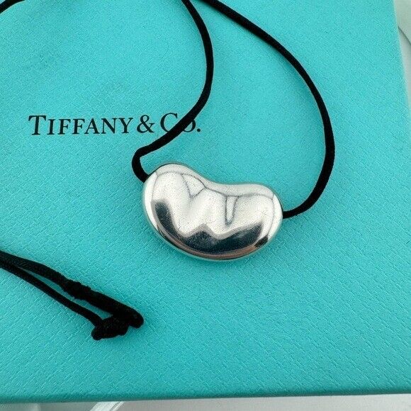 RARE Tiffany & Co. Elsa Peretti 25mm Sterling Silver Bean on Silk Cord