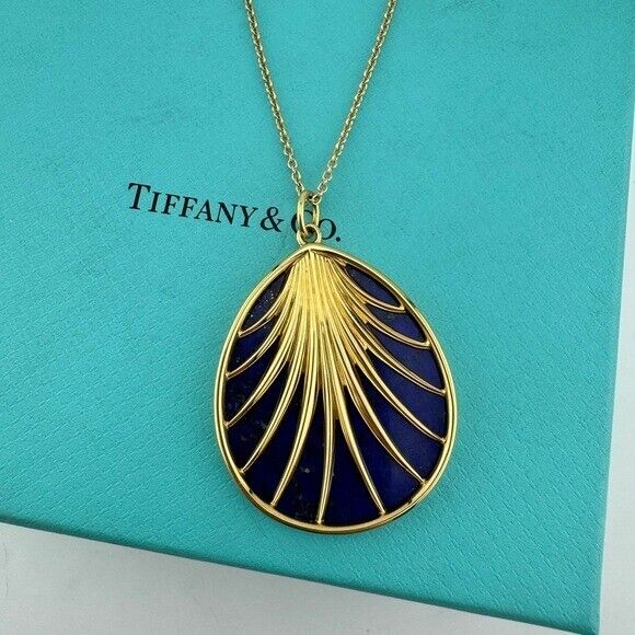 RARE Tiffany & Co. Lapis Lazuli Villa Paloma Palm Necklace 18k Yellow Gold 30"