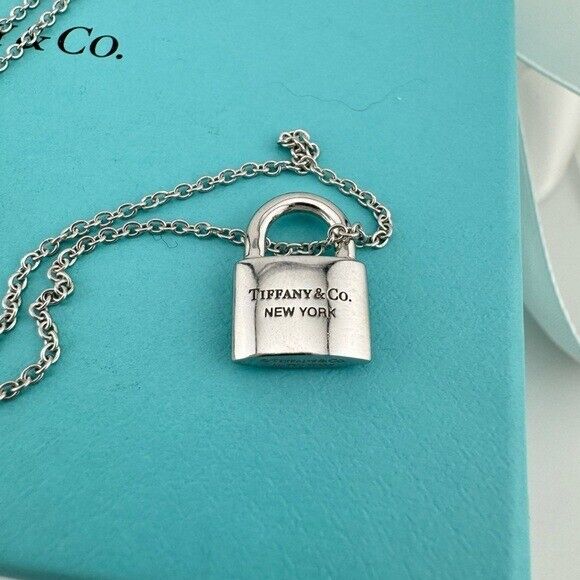 RARE Tiffany & Co. 18k Pave Diamond Padlock Necklace White Gold
