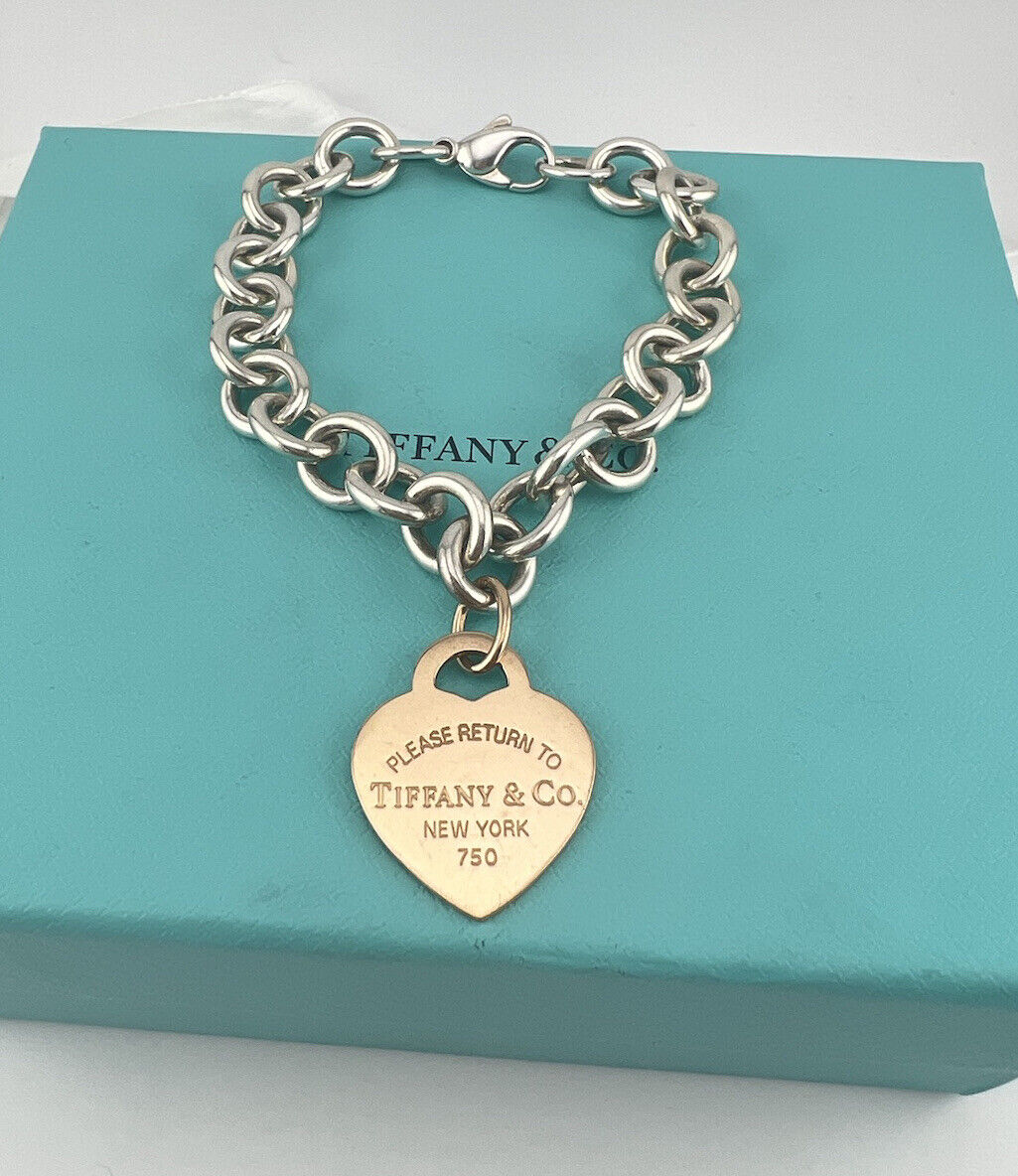 RARE Two Tone Return to Tiffany & Co. Bracelet 18k Rose Gold Sterling Silver