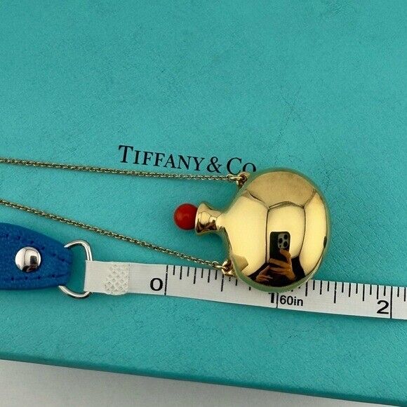Tiffany & Co. 18k Coral Elsa Peretti Bottle Round Bottle Pendant Necklace 13g