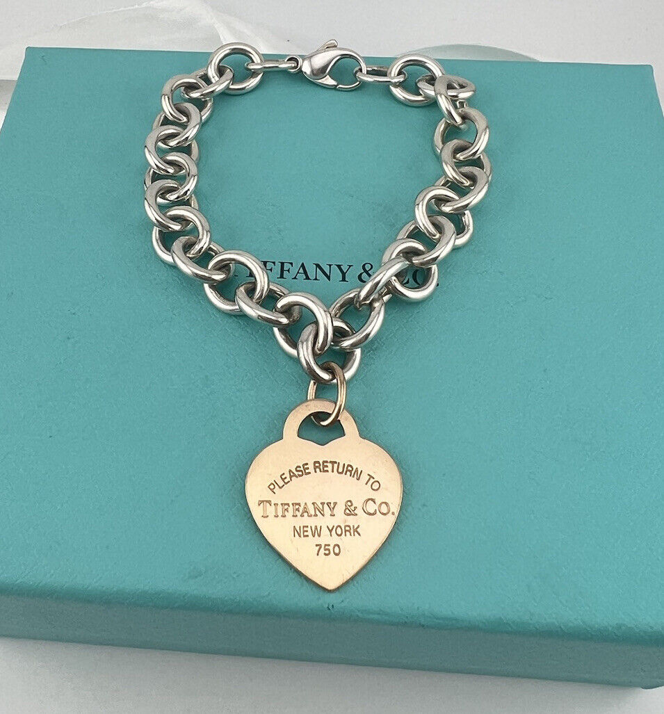 RARE Two Tone Return to Tiffany & Co. Bracelet 18k Rose Gold Sterling Silver