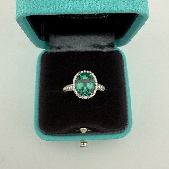 Tiffany & Co. Tourmaline Diamond Cocktail Ring Platinum Size 5.75