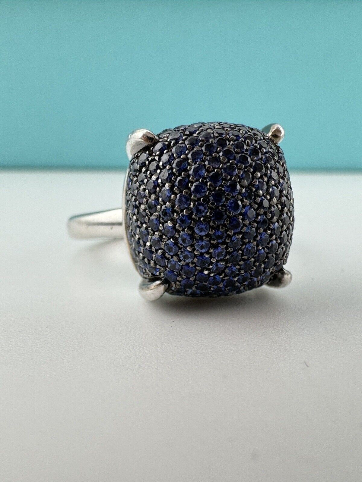 RARE Tiffany & Co. Blue Sapphire Sugar Stack Ring 18k White Gold