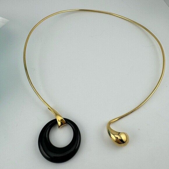 Vintage Tiffany & Co. Elsa Peretti 18k Wire Collar Hook with Carved Black Jade