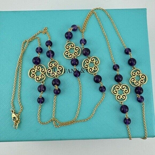 RARE Tiffany & Co. Goldoni Quadruplo Amethyst 34" Necklace Paloma Picasso 26g