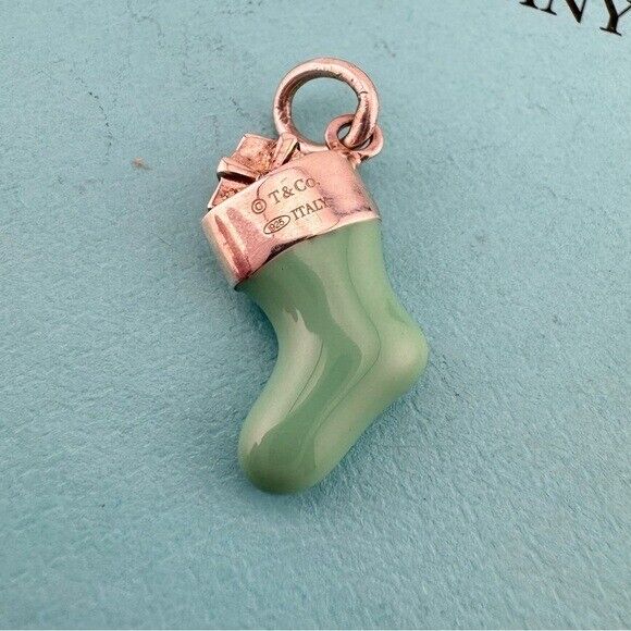 RARE Tiffany & Co Holiday Stocking Sock Charm in Blue Enamel, Sterling Silver