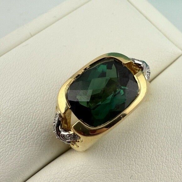 RARE Tiffany & Co. Tourmaline Cocktail Ring with Pave Diamond X Size 5.25 14g