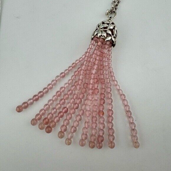 RARE Tiffany & Co. Olive Leaf Rose Quartz Tassel Necklace Sterling Silver 28"
