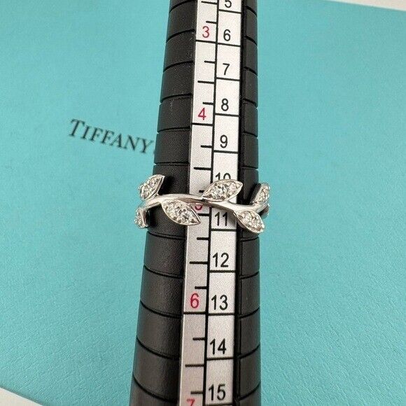 Tiffany & Co. Paloma Picasso Olive Leaf Ring 18k White Gold with Diamonds Narrow