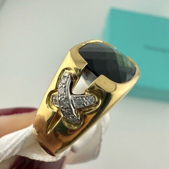 RARE Tiffany & Co. Tourmaline Cocktail Ring with Pave Diamond X Size 5.25 14g