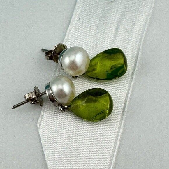 Tiffany & Co. Freshwater Cultured Pearl and Peridot Drop Earrings 18k White Gold