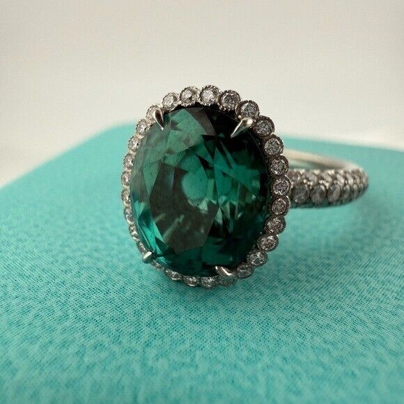 Tiffany & Co. Tourmaline Diamond Cocktail Ring Platinum Size 5.75