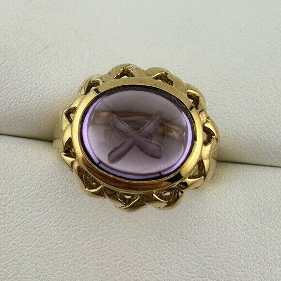 Tiffany & Co. 18k Amethyst Basket Ring Paloma Picasso Graffiti X Etched Gemstone