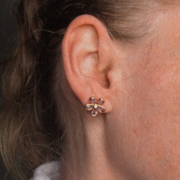 RARE Tiffany & Co. 18k Amethyst Diamond Garden Flower Earrings Yellow Gold