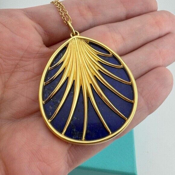 RARE Tiffany & Co. Lapis Lazuli Villa Paloma Palm Necklace 18k Yellow Gold 30"