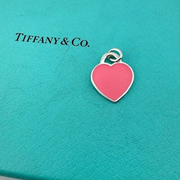 Retired Return to Tiffany  & Co. Hot Pink Enamel Heart Charm Sterling Silver