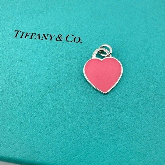 Retired Return to Tiffany  & Co. Hot Pink Enamel Heart Charm Sterling Silver