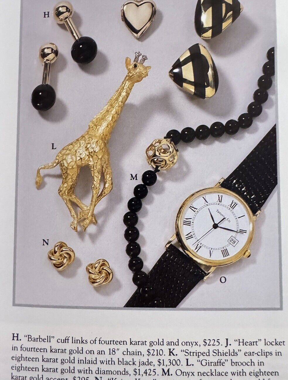 1990 Vintage Tiffany & Co. 18k Onyx Bead Necklace w Yellow Gold Accents