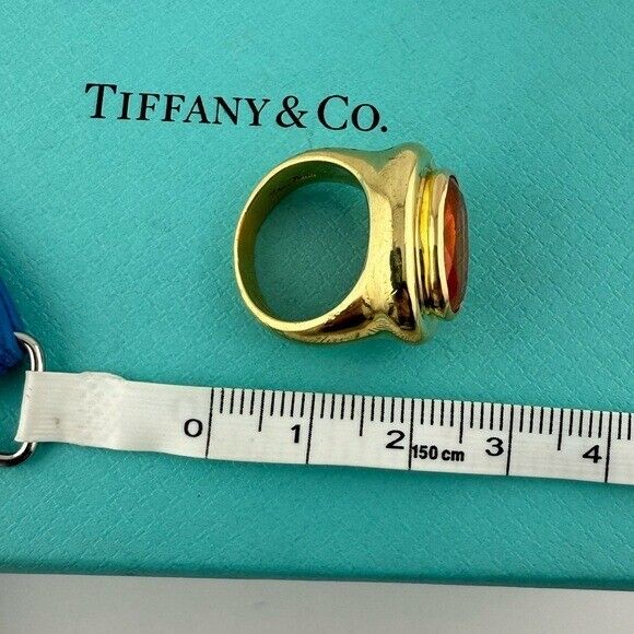Vintage Tiffany & Co. 18k Fire Opal Cocktail Ring Paloma Picasso Yellow Gold