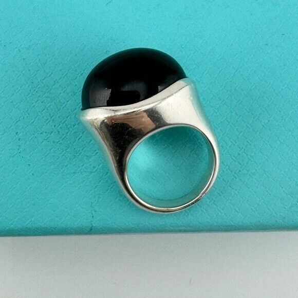 Tiffany & Co. Elsa Peretti 19mm Black Jade Cabochon Ring Sterling Silver