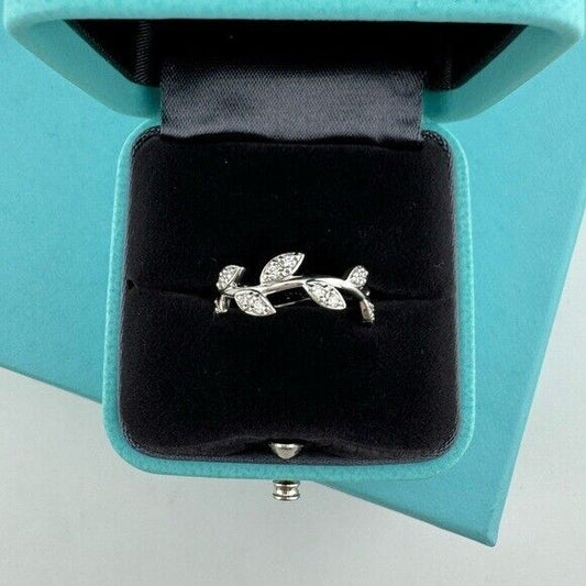 Tiffany & Co. Paloma Picasso Olive Leaf Ring 18k White Gold with Diamonds Narrow