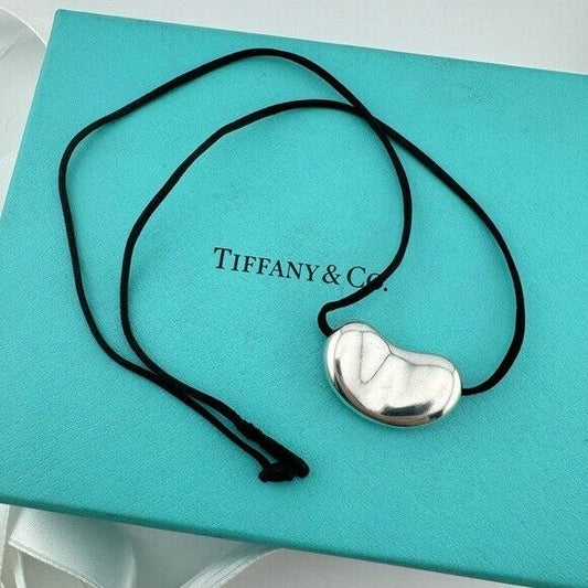 RARE Tiffany & Co. Elsa Peretti 25mm Sterling Silver Bean on Silk Cord