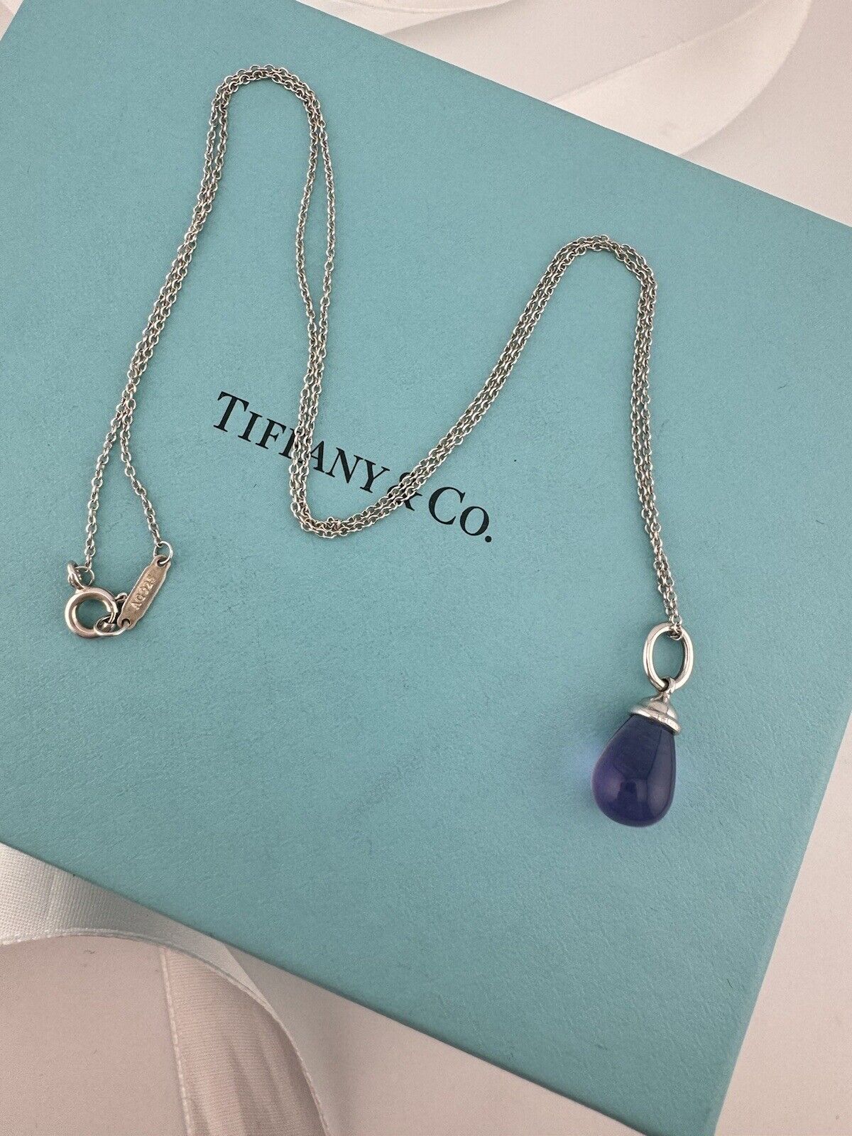 RARE Tiffany & Co. 5 Carat Amethyst Pendant Necklace 18" Sterling Silver