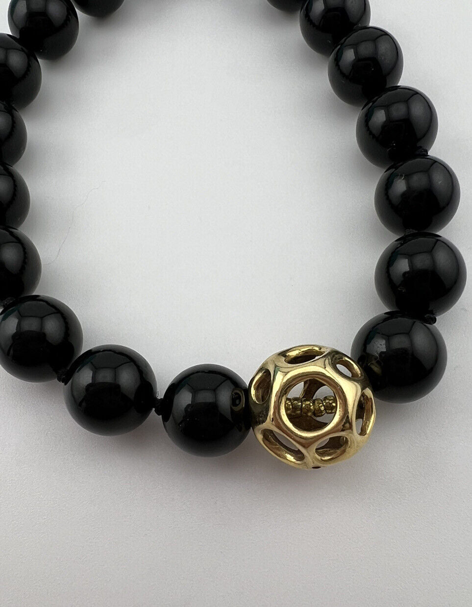 1990 Vintage Tiffany & Co. 18k Onyx Bead Necklace w Yellow Gold Accents