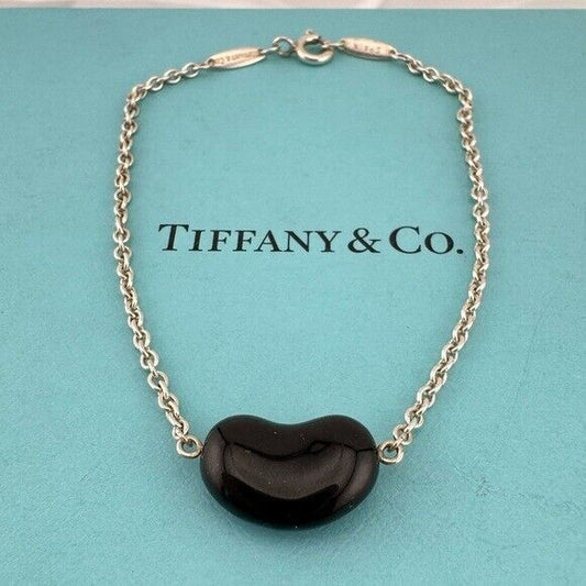 RARE Tiffany & Co. Black Jade Bean Bracelet Sterling Silver by Elsa Peretti