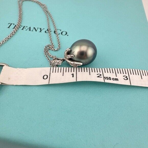 Tiffany & Co. Fireworks Platinum Tahitian Pearl & Diamond Pendant Necklace 18"