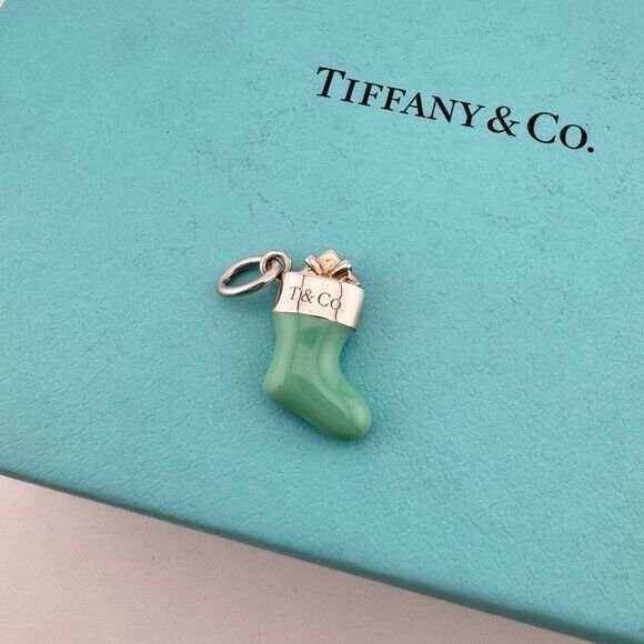 RARE Tiffany & Co Holiday Stocking Sock Charm in Blue Enamel, Sterling Silver