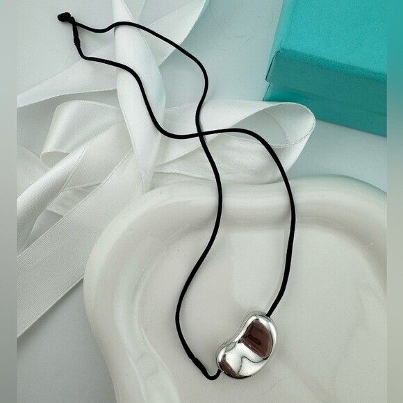 RARE Tiffany & Co. Elsa Peretti 25mm Sterling Silver Bean on Silk Cord
