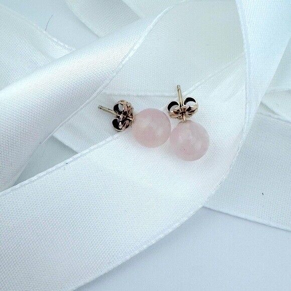 RARE Tiffany & Co. 8mm Rose Quartz Bead Stud Earrings in Silver