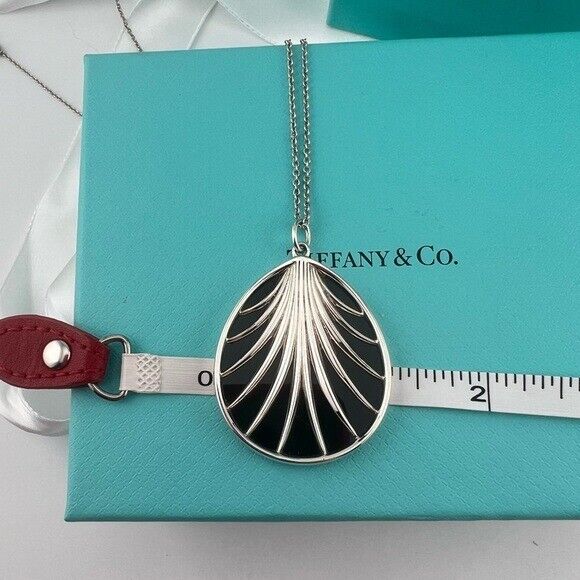 RARE Tiffany & Co. Onyx Villa Paloma Pendant Necklace 30” Sterling Silver