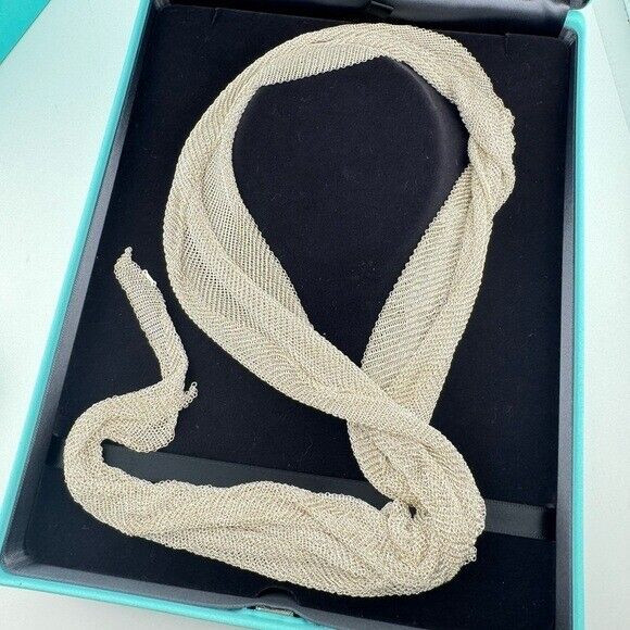 $5900 Tiffany & Co. Elsa Peretti Mesh Scarf Necklace Size Large Sterling Silver