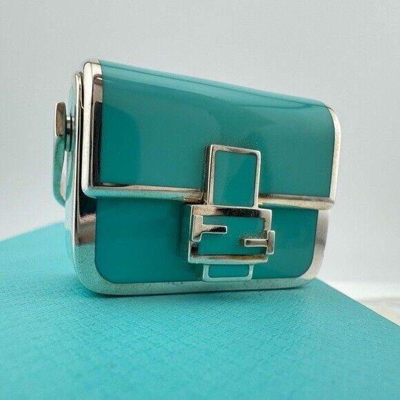 RARE Tiffany x FENDI Pico Baguette Charm in Silver Tiffany Blue Enamel Finish