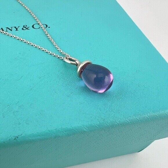 RARE Tiffany & Co. 5 Carat Amethyst Pendant Necklace 18" Sterling Silver