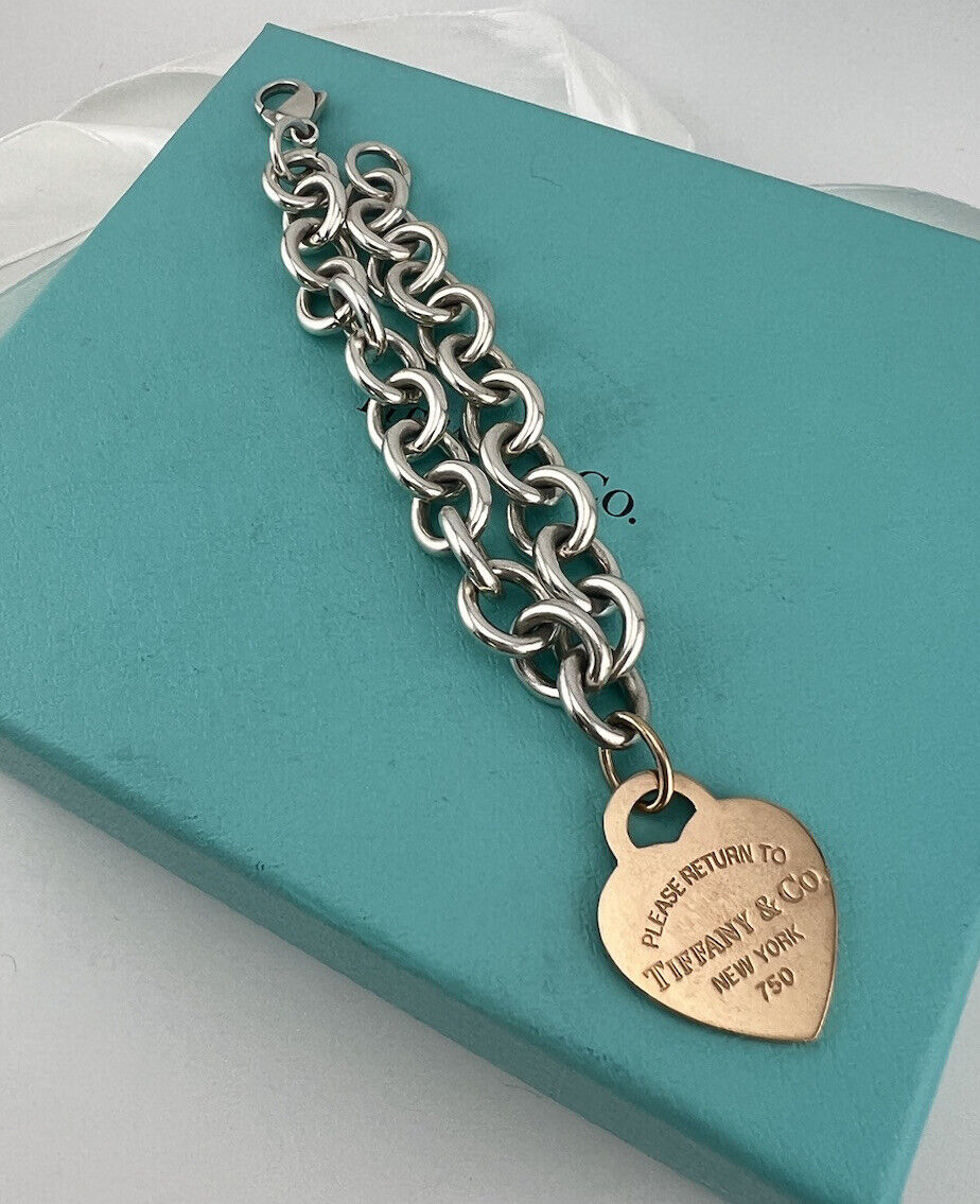 RARE Two Tone Return to Tiffany & Co. Bracelet 18k Rose Gold Sterling Silver