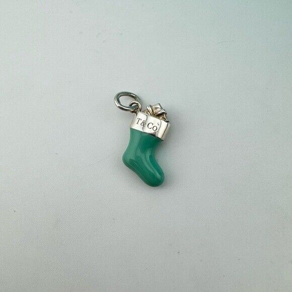 RARE Tiffany & Co Holiday Stocking Sock Charm in Blue Enamel, Sterling Silver