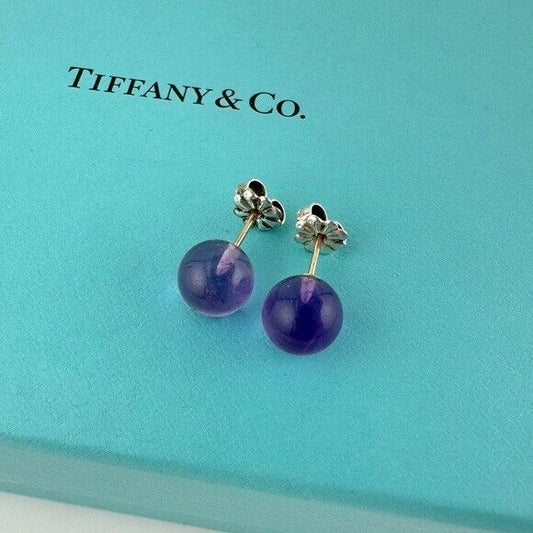 RARE Tiffany & Co. 8mm Amethyst Bead Earrings Sterling Silver