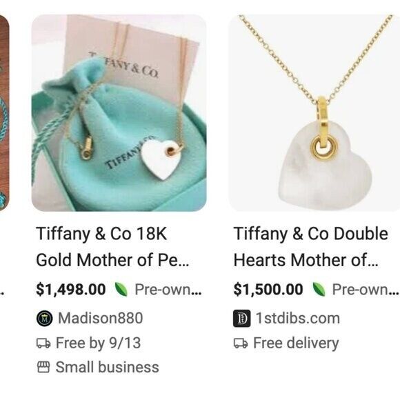 Retired Tiffany & Co. 18k  Mother of Pearl Heart Charm Necklace 16"